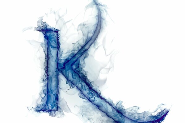 The letter K in blue smoke