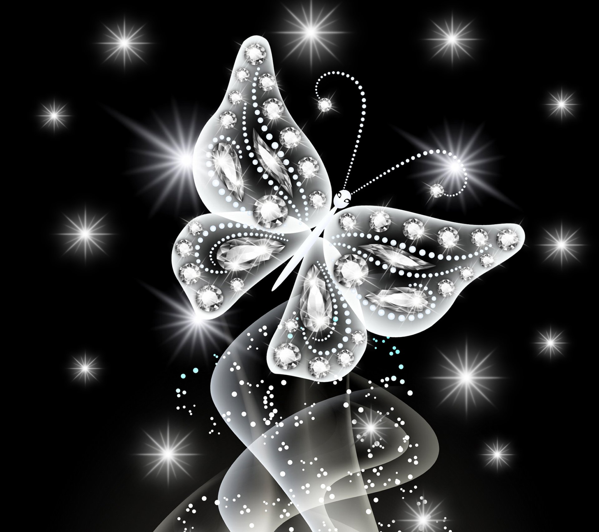 neon butterfly abstract white diamonds jem sparkle glow neon