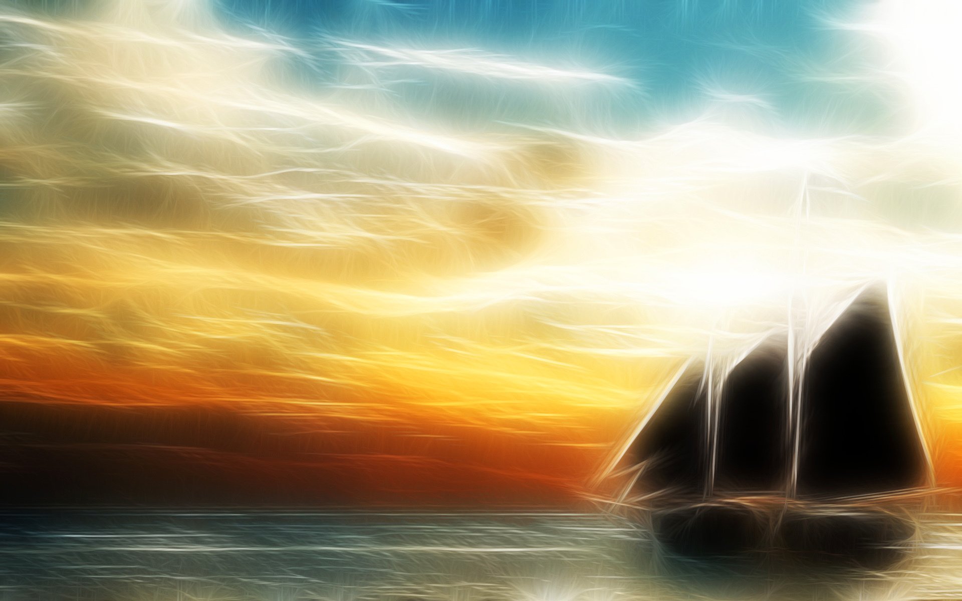 ea sky sailboats clouds line horizon ship landscape light