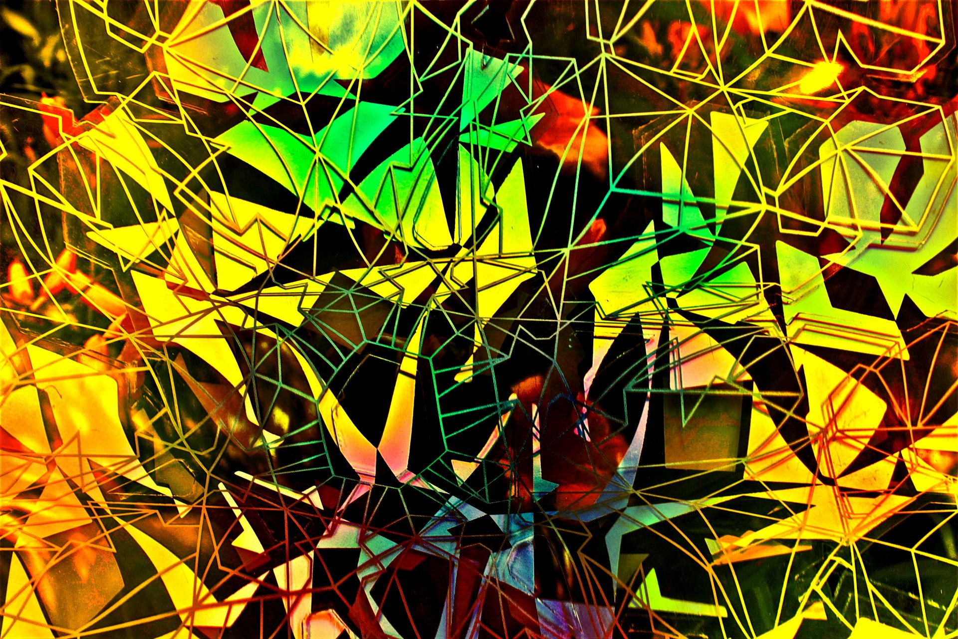 fraktale lichtbrechung farbskala geometrieformen triptychon