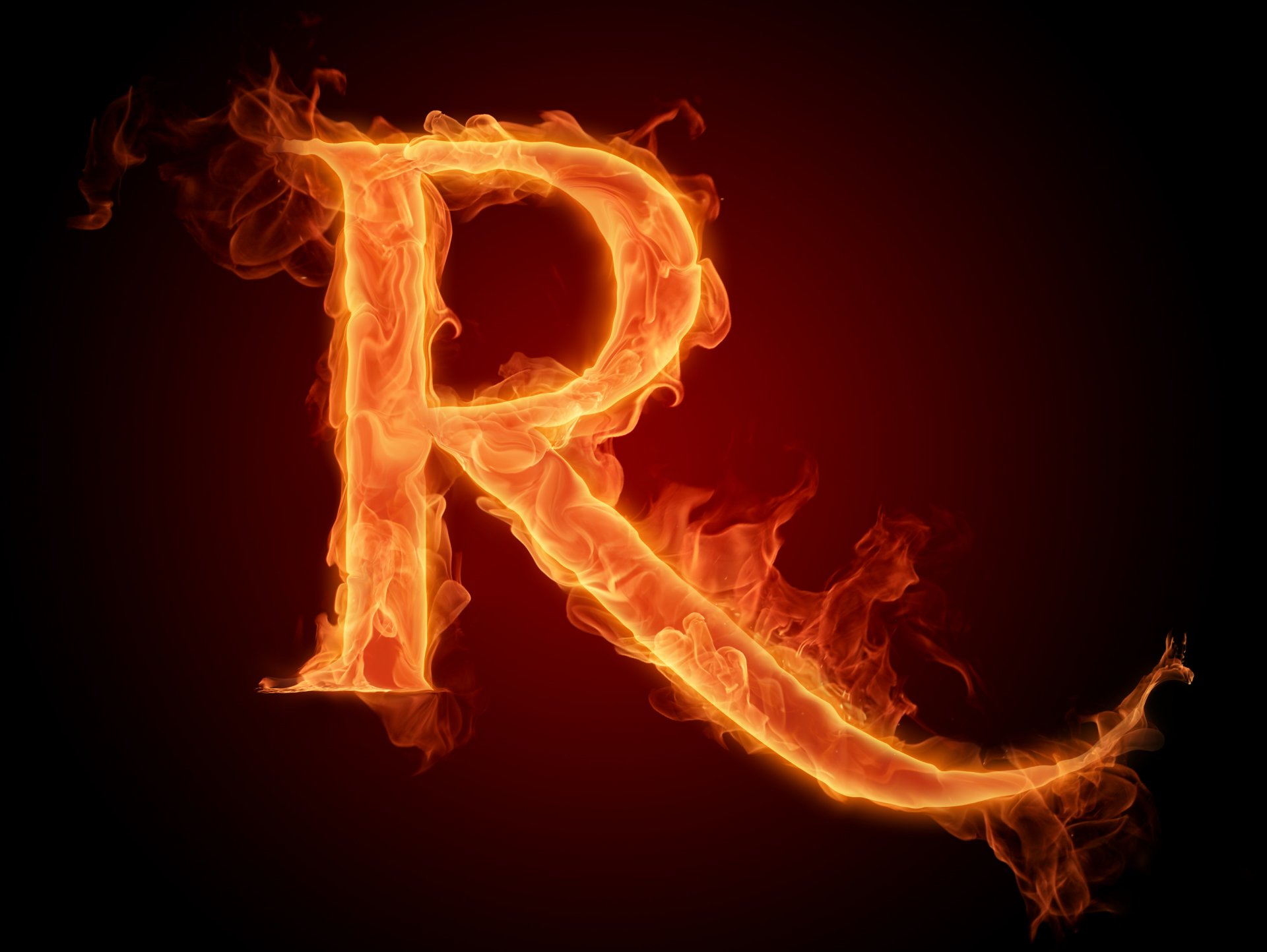 r letter lit. fire flame