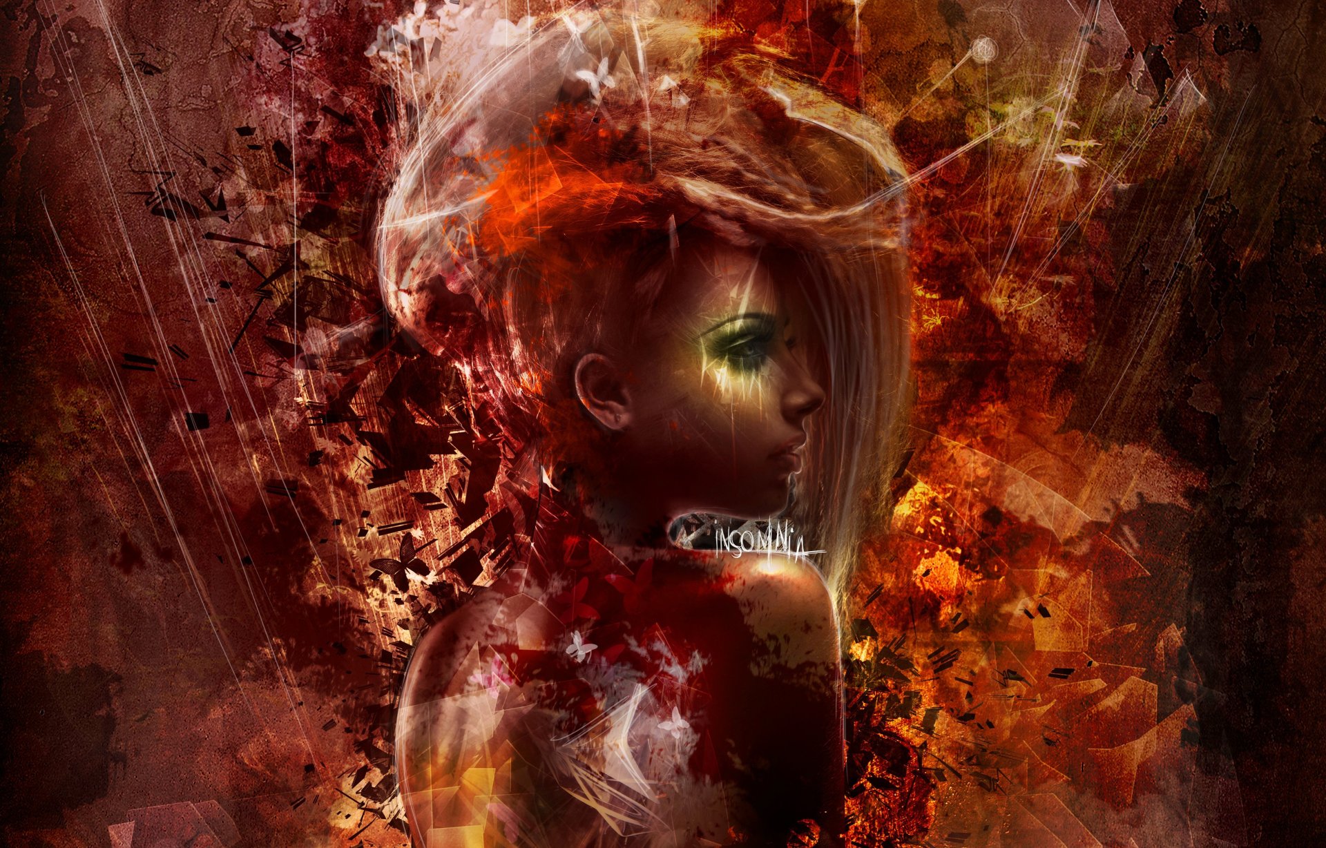 arte chica perfil mirada cabello espalda abstracción
