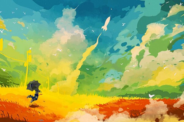Drawing bird sky umbrella