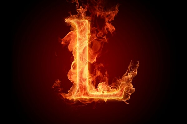 Lettera inglese L nella fiamma del fuoco