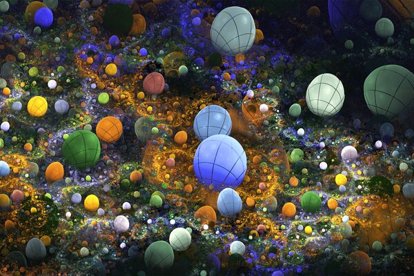 Installation with balls of different colors