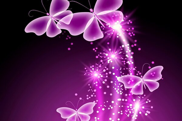 Image of neon pink butterflies on a dark background