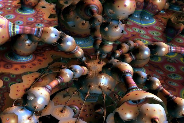 Abstract figure of connected multicolored balls