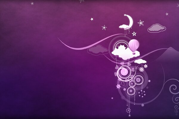 Lune avec des étoiles sur fond violet