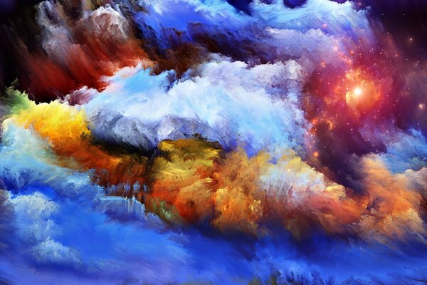 Humo colorido, puntos brillantes, ráfagas de humo