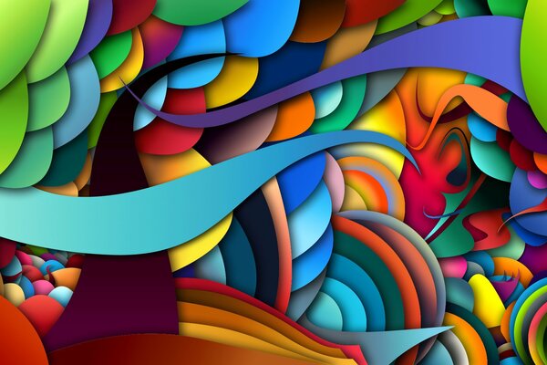Multi-colored abstract valley with a tree made of circles