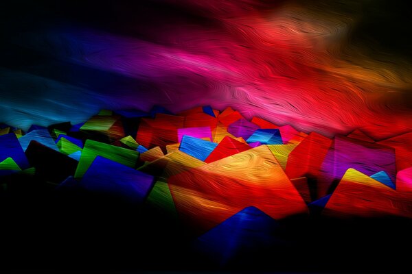 Quadrati colorati volumetrici nella penombra