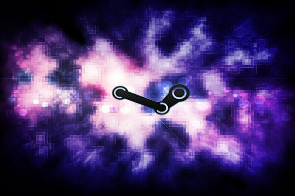 Logo Steam sur fond de vapeur pourpre pixélisé