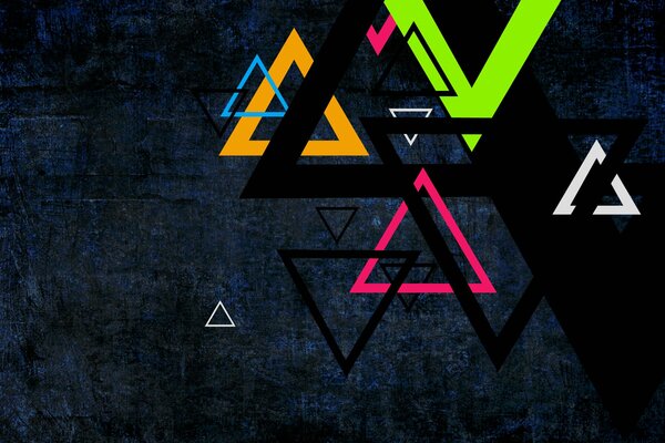 Multicolored triangles on a dark background