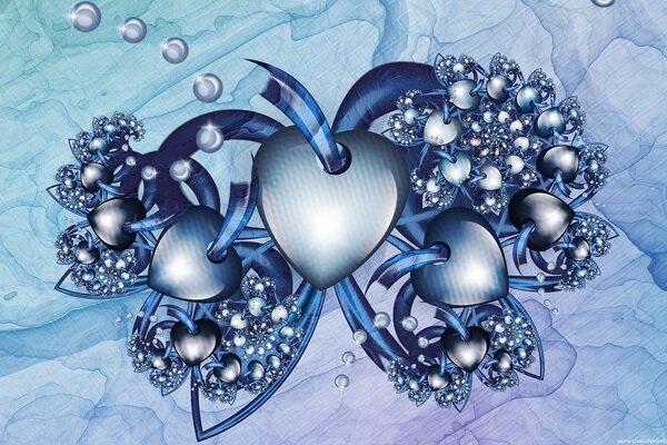 Hearts of blue color