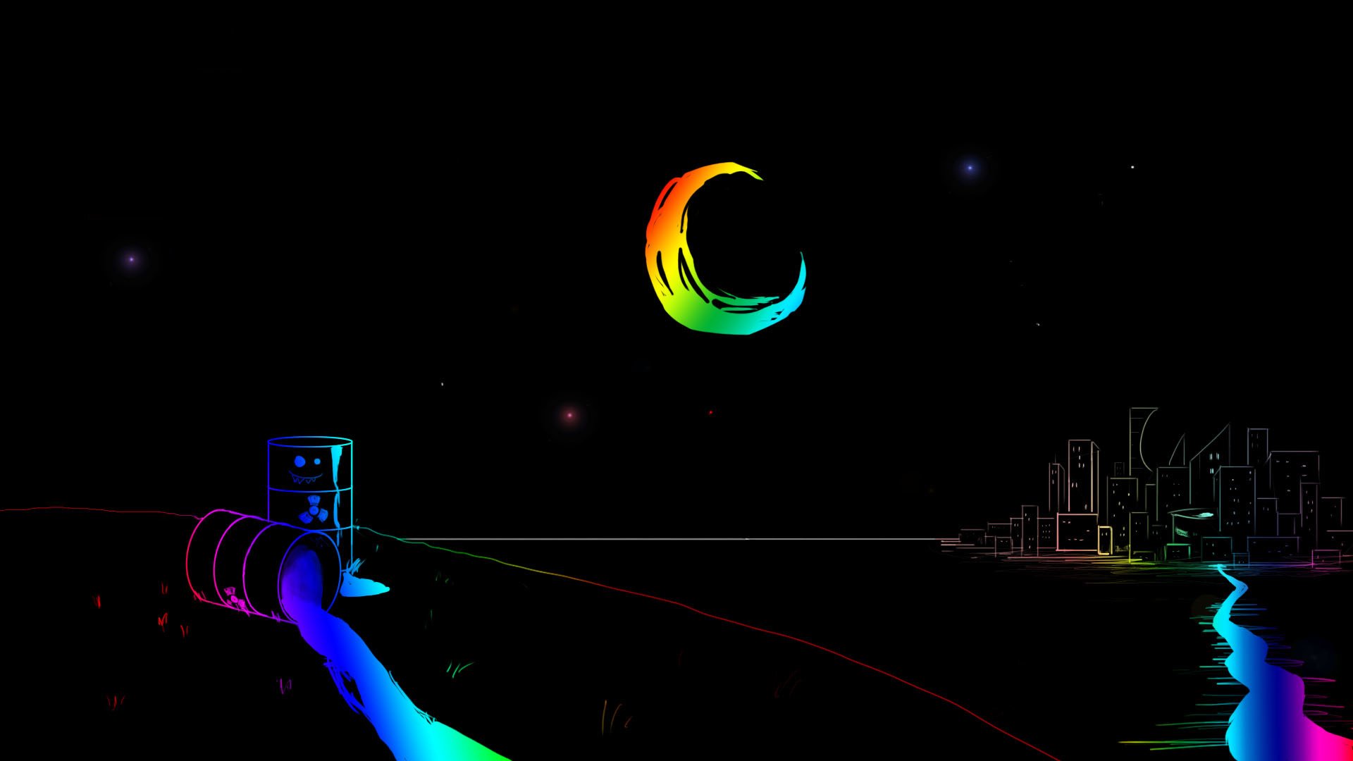 night moon rainbow chemicals tank river town star tub city star