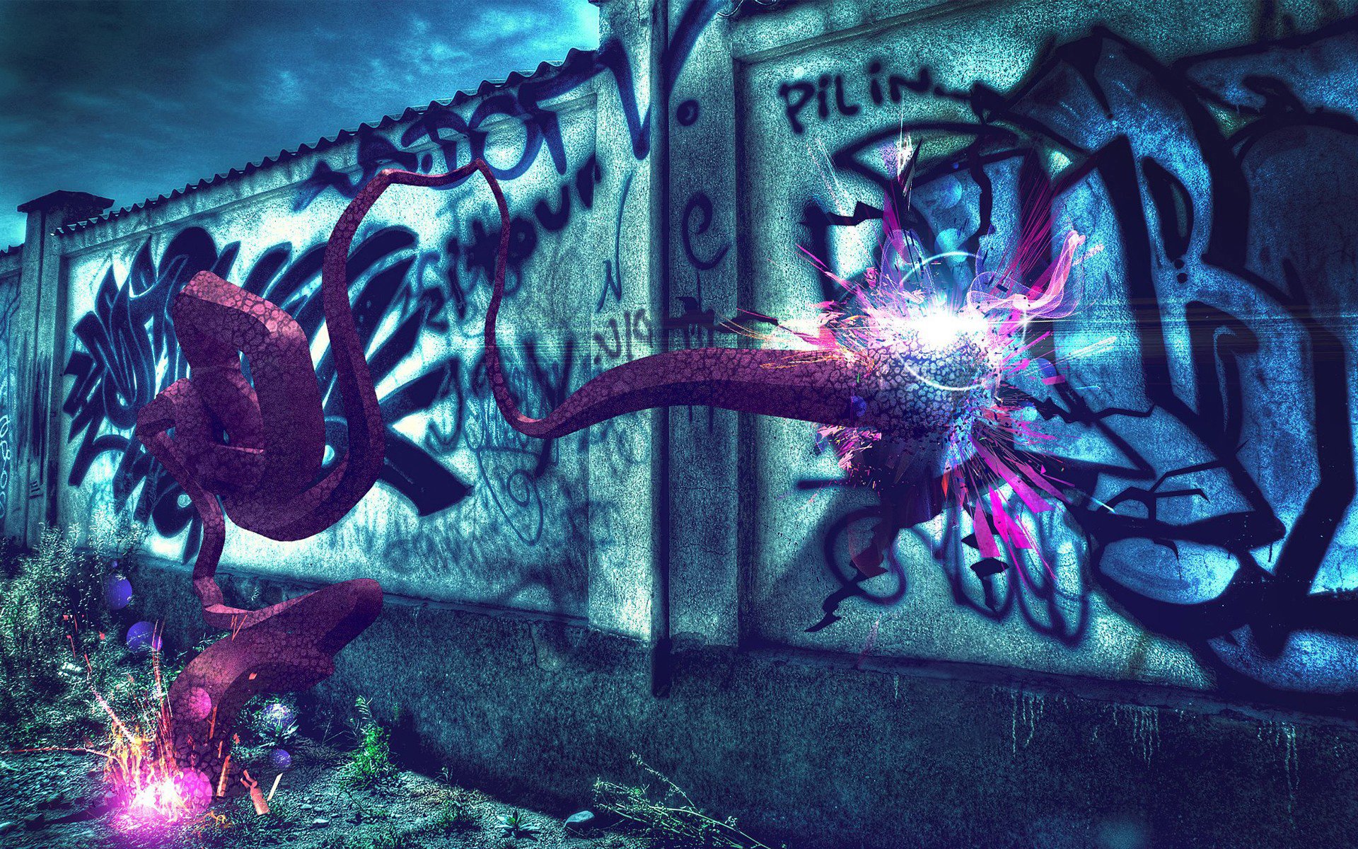 abstrait graffiti coloré mur bleu violet fond fond d écran