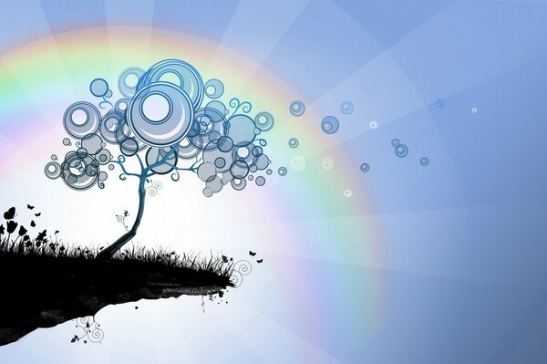 Abstract tree on a rainbow background