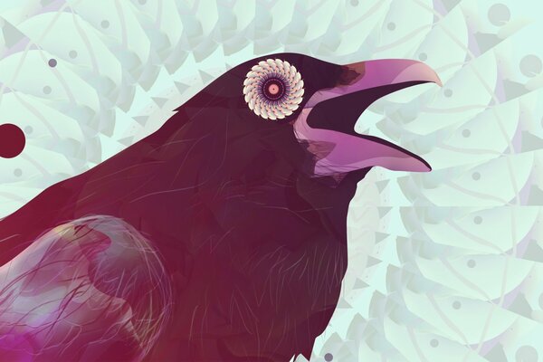 Abstraction. The bird is a raven with an open beak