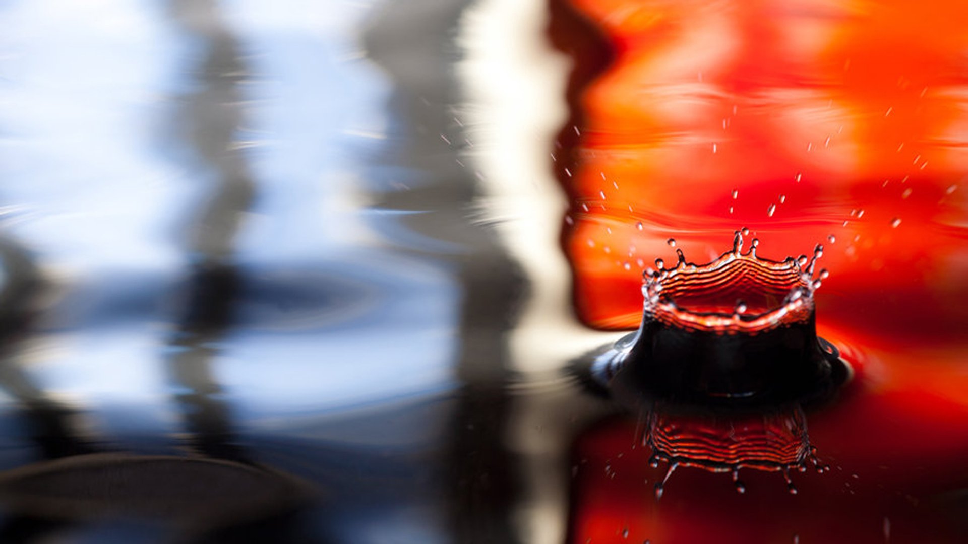 drop water blue red abstract