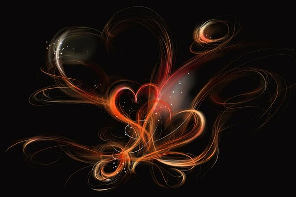 Stripes of intertwining hearts on a black background