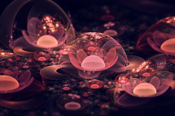 Flowers in bubbles with macro glow