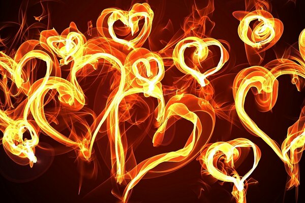 Abstract painting fiery hearts