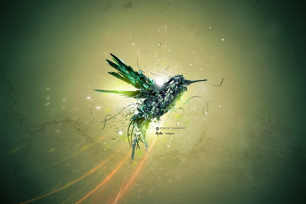 Mechanical hummingbird in the rays of light