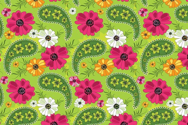 Bright background with flowers and leaves