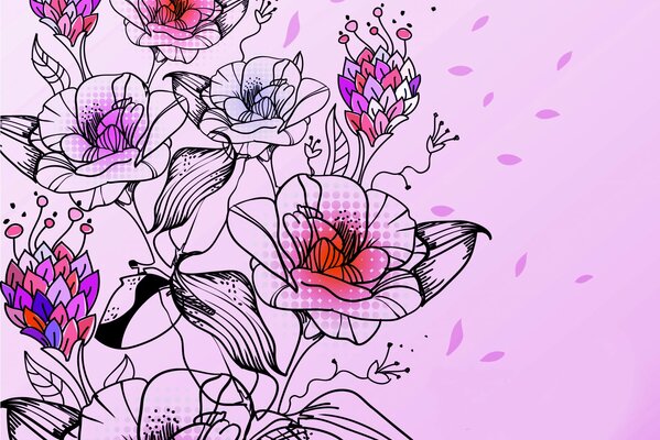 Disegno con fiori su sfondo rosa