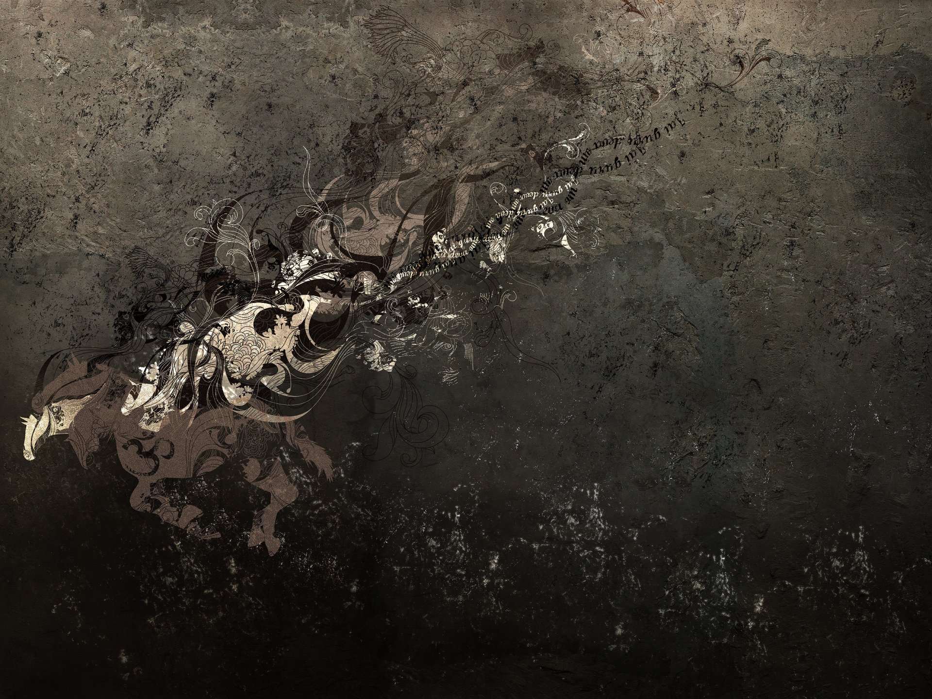 abstracción caballo caballo oscuro fondo melena cola patrones palabras