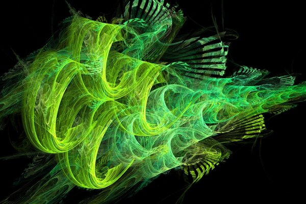 Abstraction of green smoke on a dark background