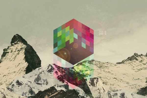 Collage de montagnes et cube