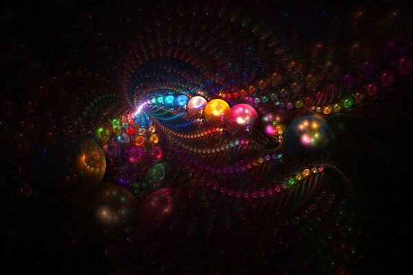 Waves of colored beads on a dark background