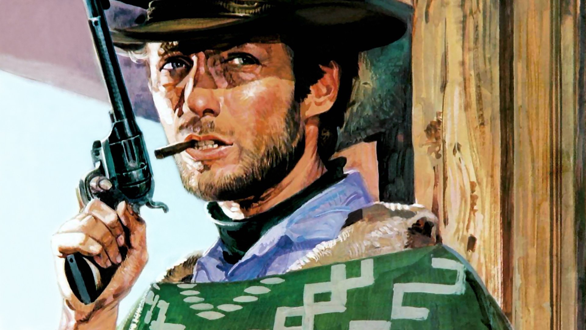 art painting drawing pencil watercolor for a handful of dollars 1964 clint eastwood hat pancho pistol cigar man without a name shoots without a miss wild west western western wallpaper