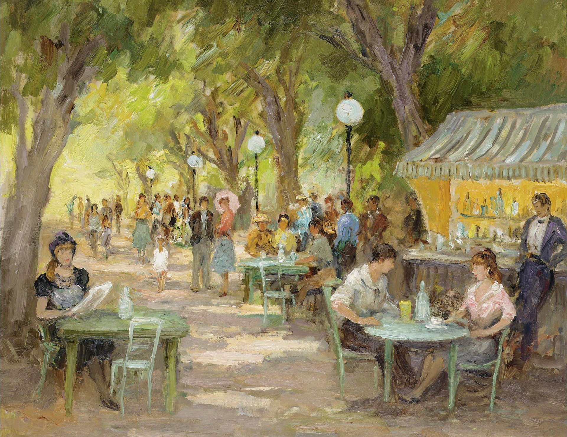 marcel dif caffè sugli champs-élysées pittura genere alberi vicolo persone