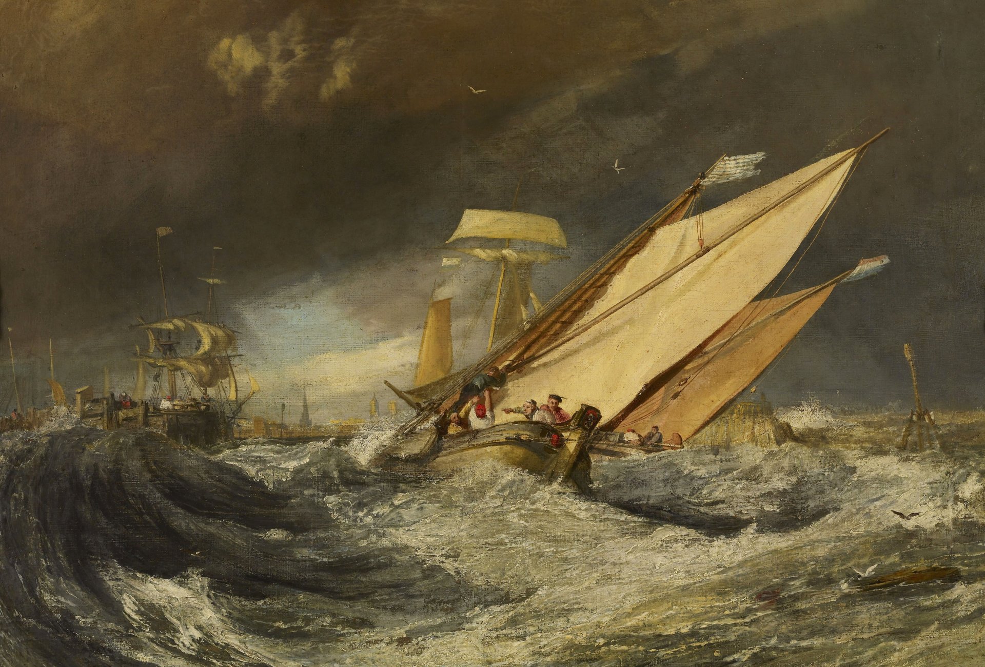 william turner fischerboote kommen in den hafen von calais gemälde seestück meer wellen sturm menschen schiff segel