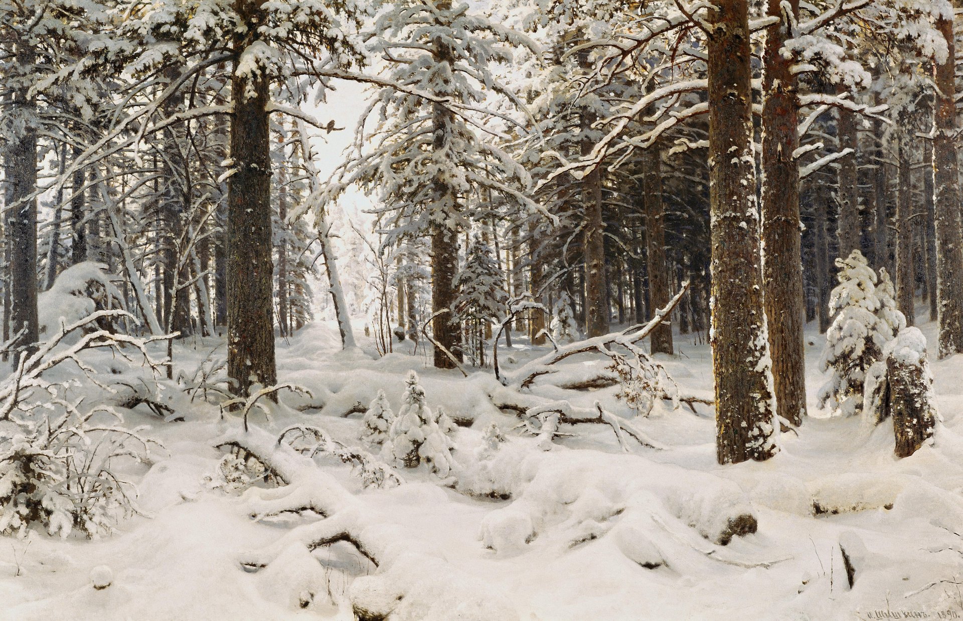 ivan shishkin dessin hiver neige forêt arbres nature