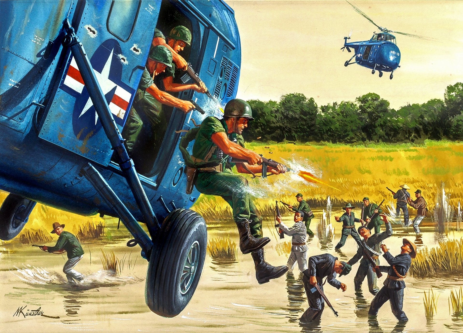 mort künstler helicopters men planting battle