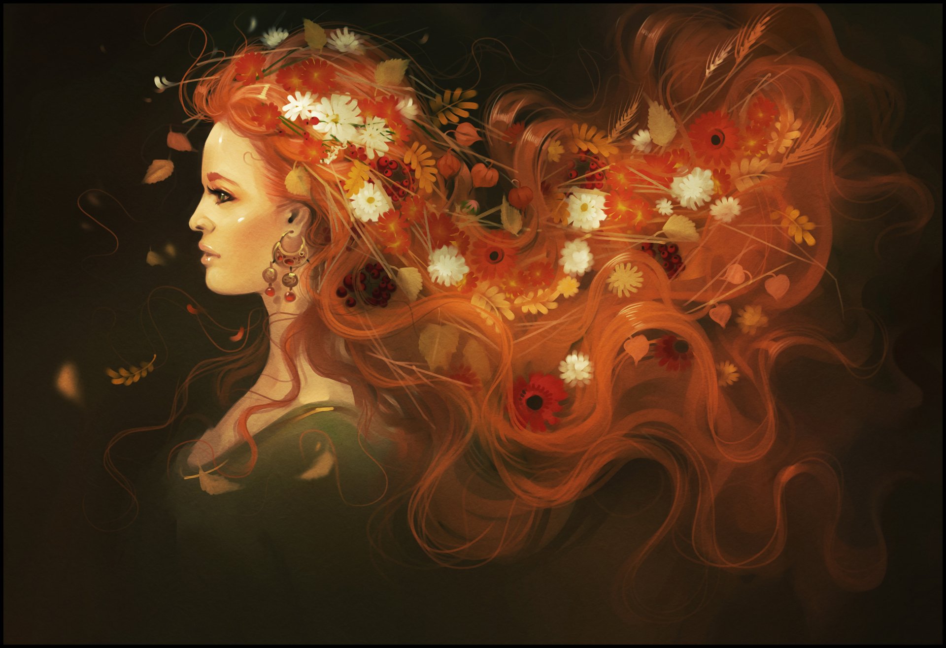 autunno ragazza bellezza rossa arte capelli fiori