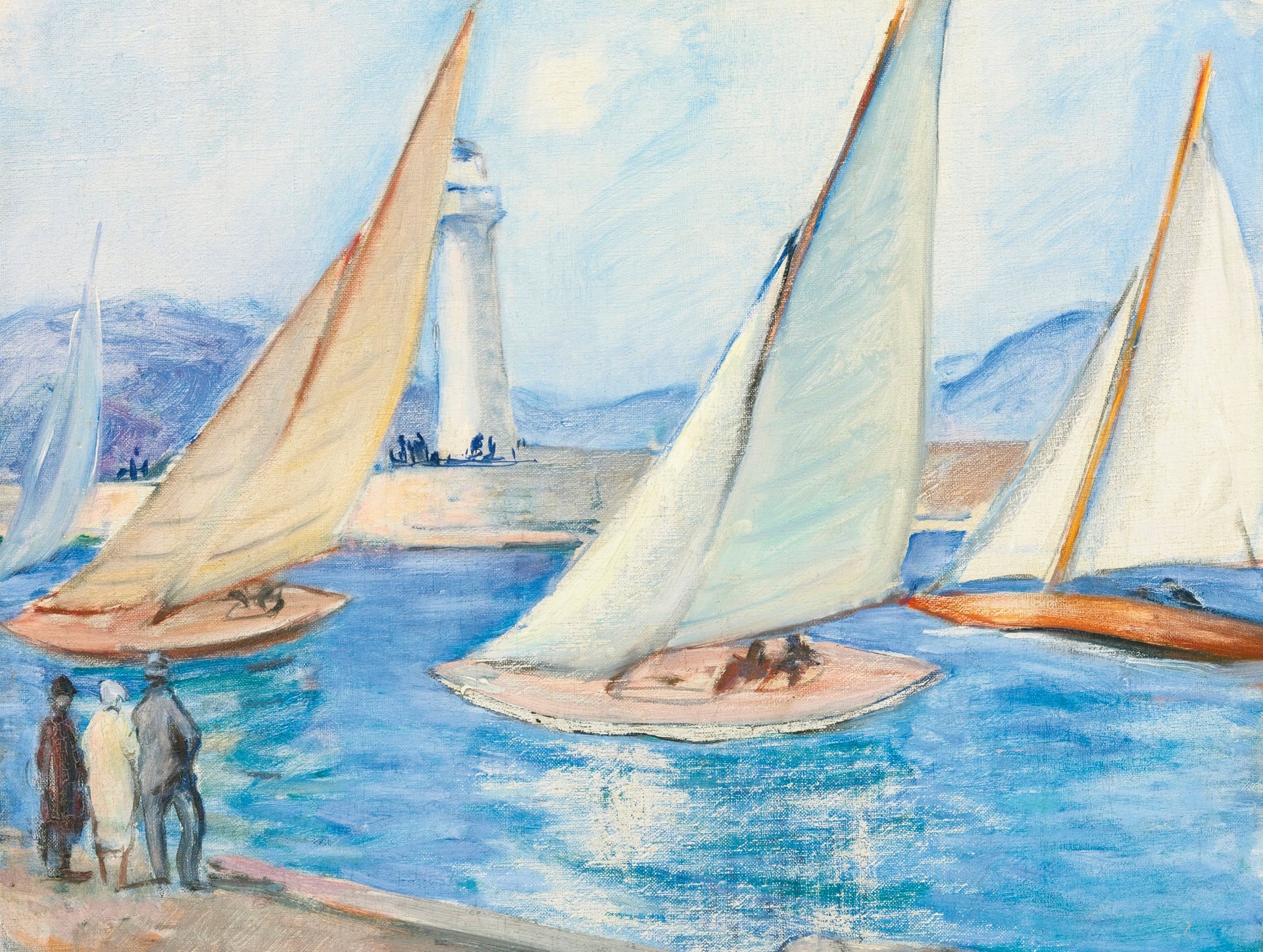 henri lebasc inizio della regata di saint tropez pittura paesaggio mare faro yacht vela