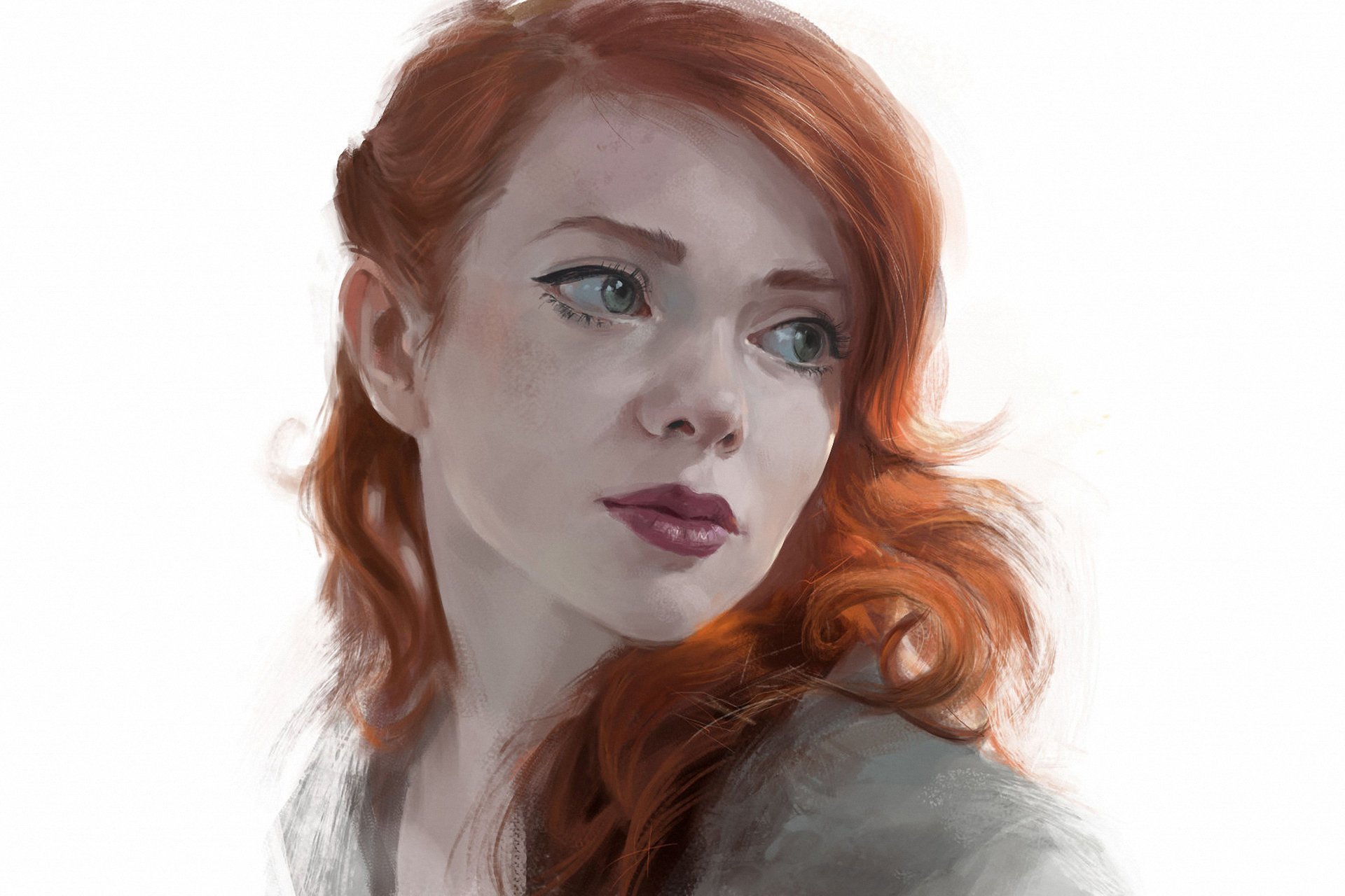 fille dessinée rousse regard