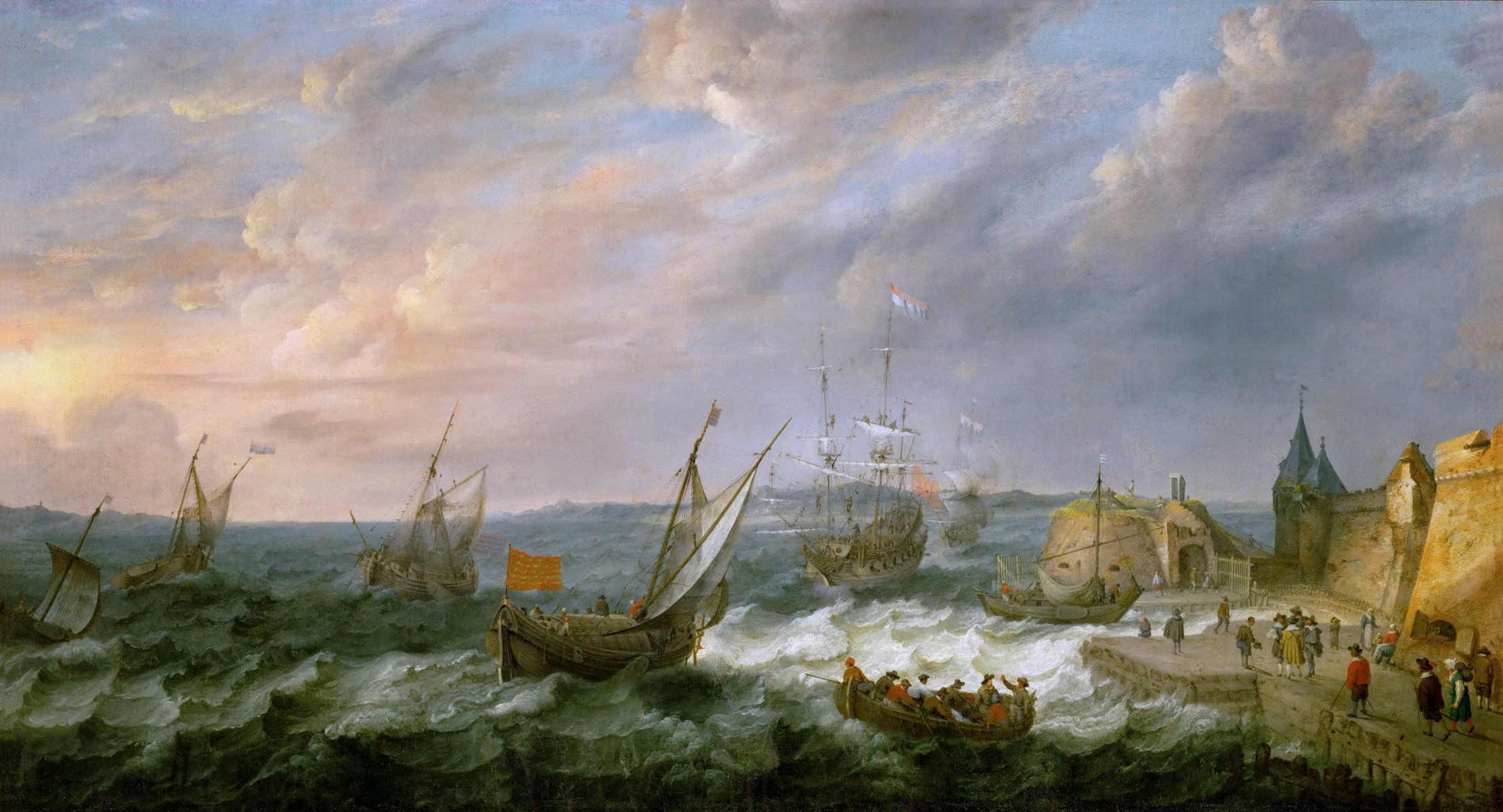 adam willaerts porto marittimo pittura paesaggio mare tempesta persone