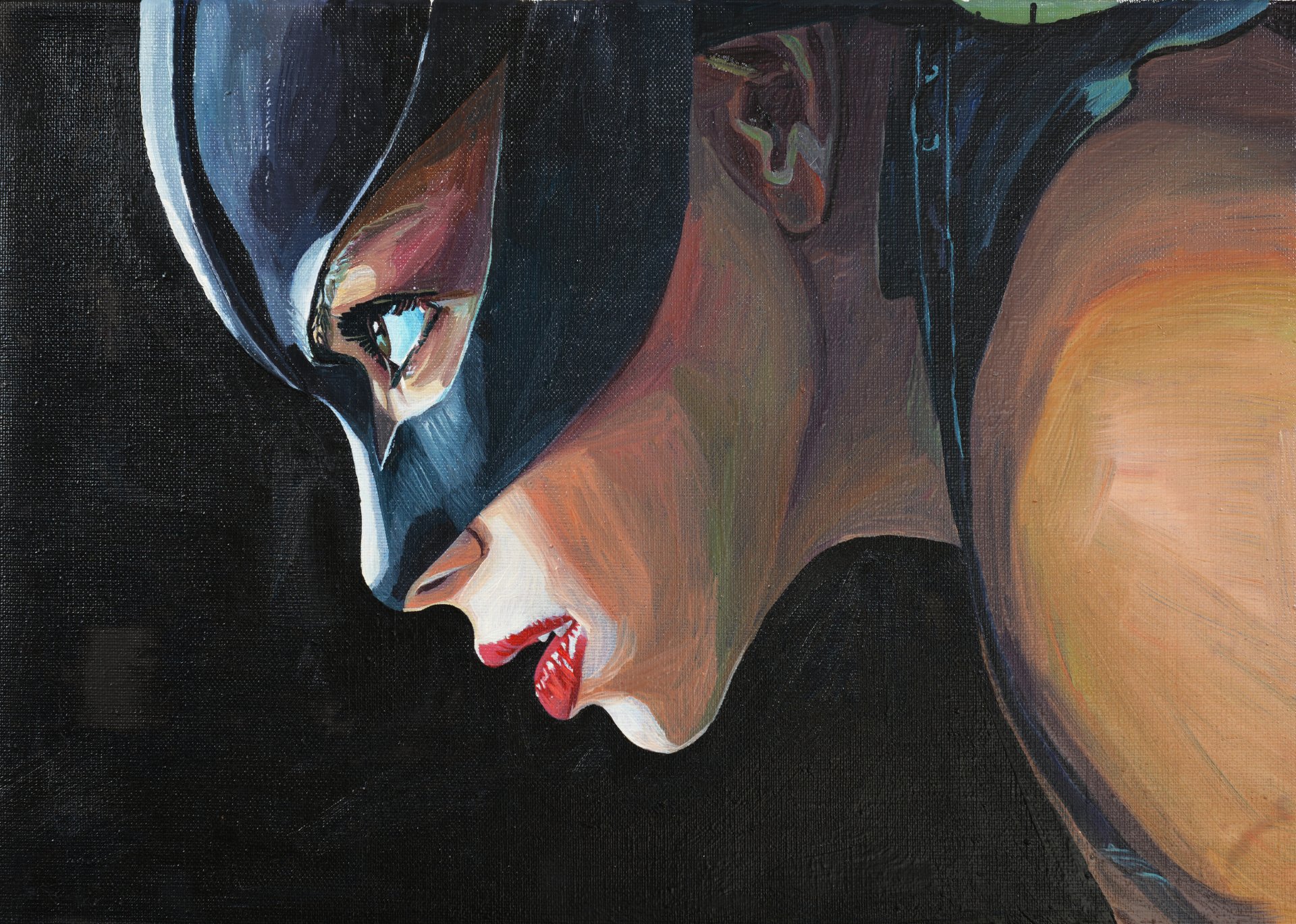 catwoman donna gatto maschera pittura olio tela