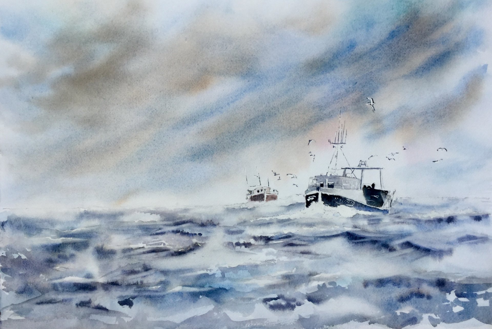 aquarelle peinture mer navire