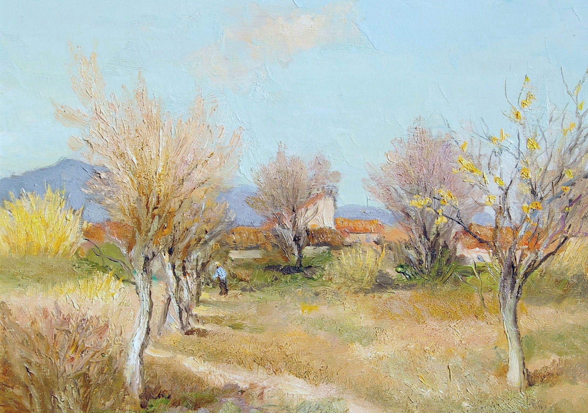 marcel dif frutteto in primavera pittura paesaggio alberi primavera montagne