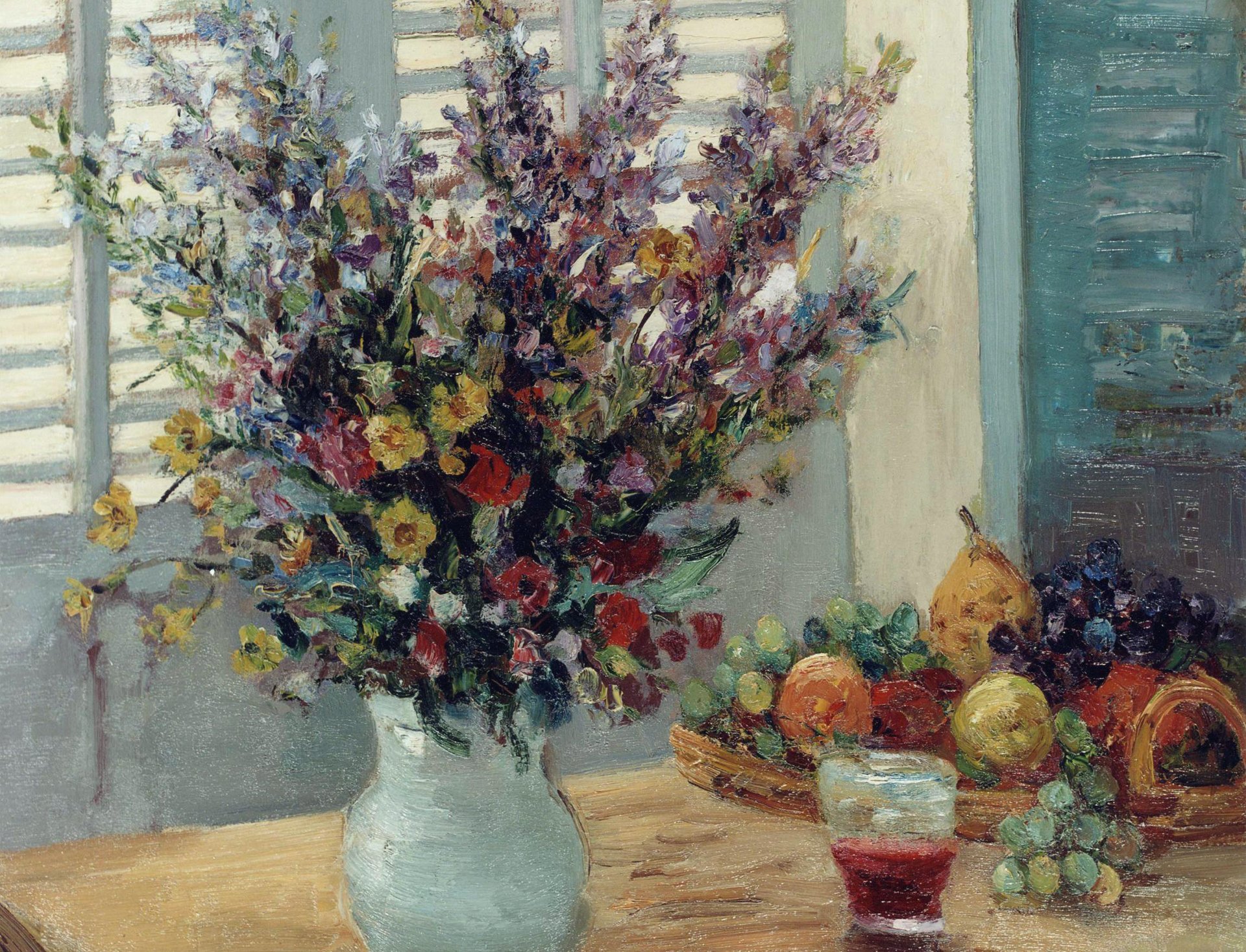 marcel dief vase avec des fleurs et des fruits sur la table peinture nature morte