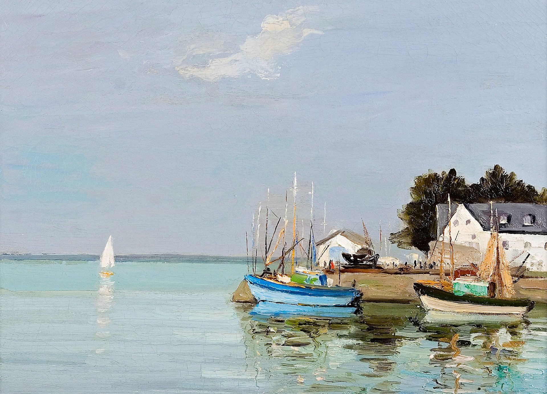 marcel dief finistère bretagne peinture paysage marin bateau voile maison baie