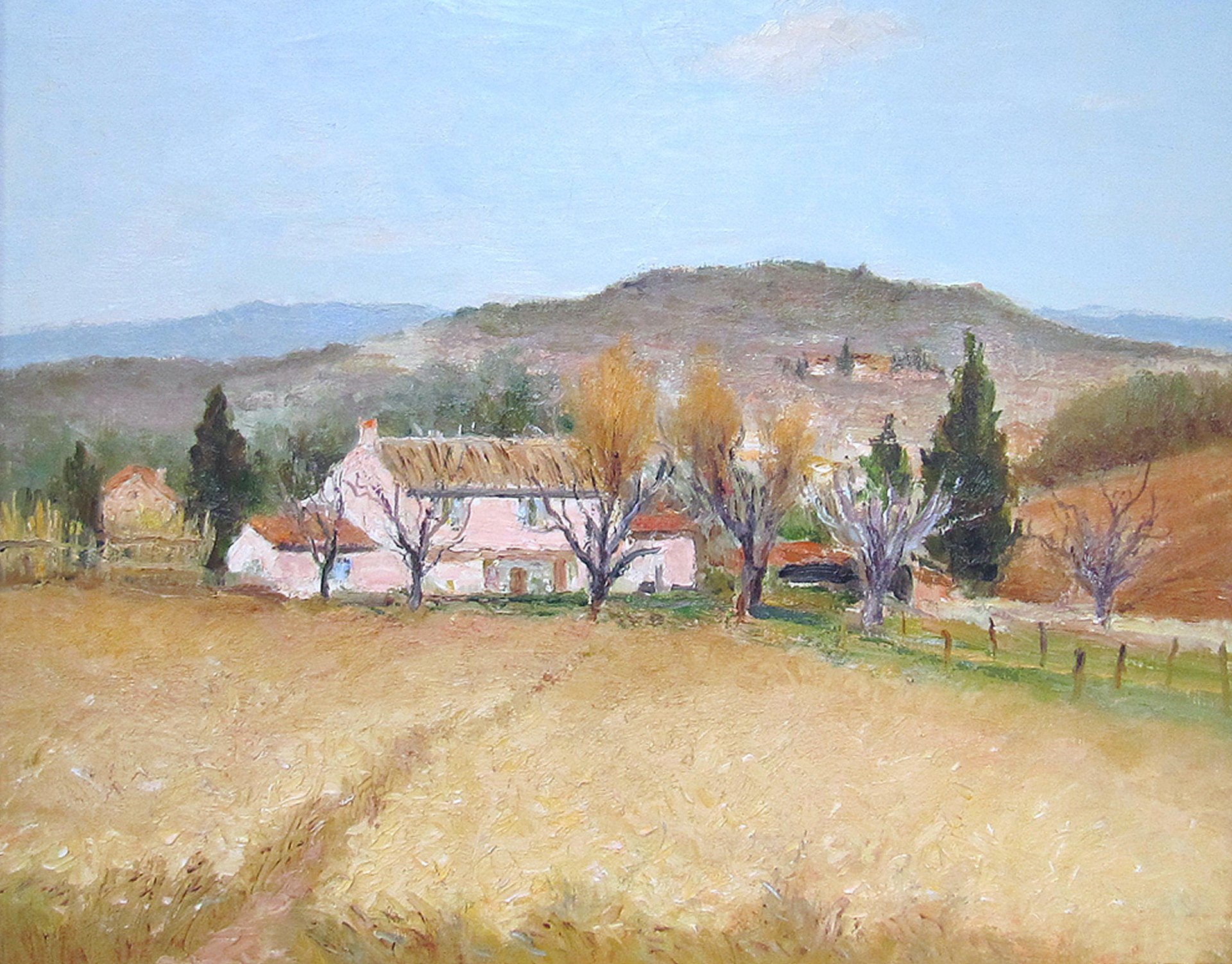 marcel dief rosa haus in der provence gemälde landschaft berge feld