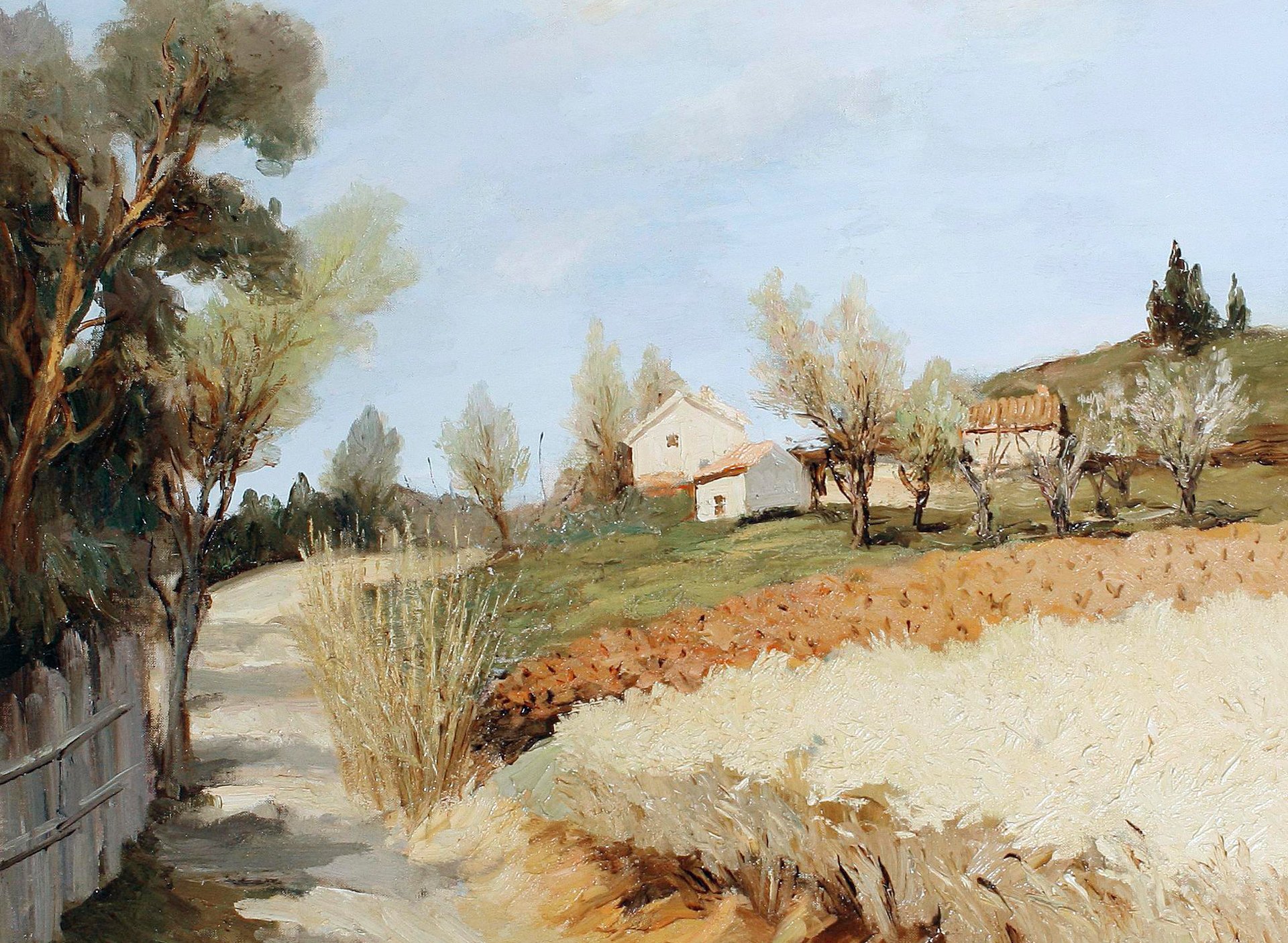 marcel dif strada ad arcy pittura paesaggio casa recinzione collina alberi