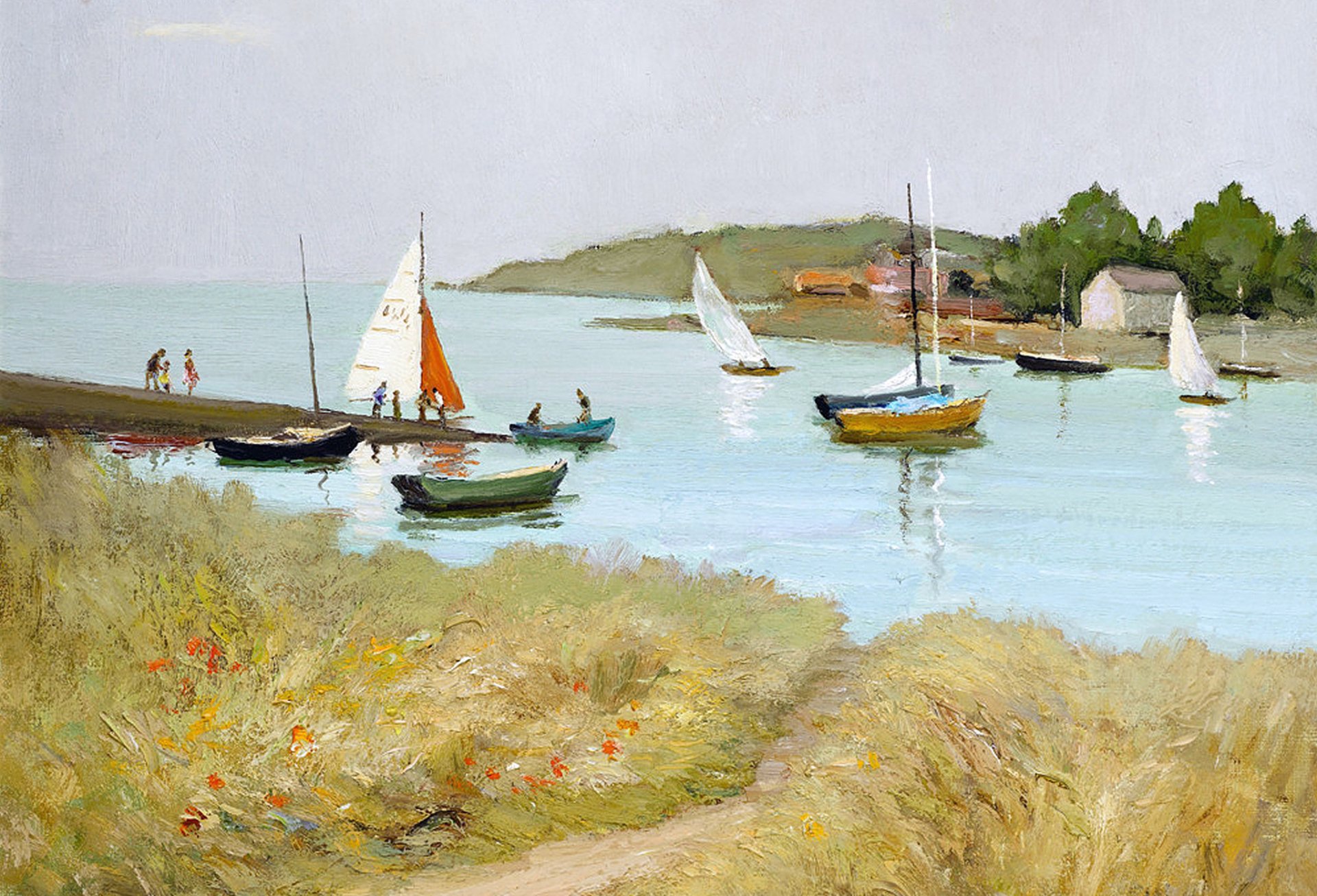 marcel dif passaggio di st armel pittura paesaggio costa mare barche erba fiori persone